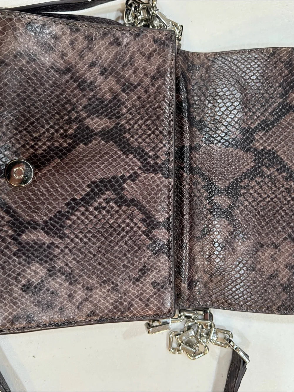 Michael Kors Dark Brown Snake-Embossed Crossbody with Chain
